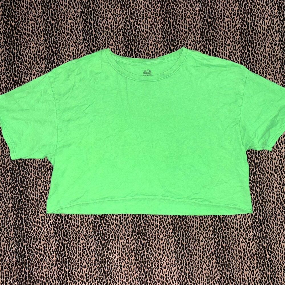Fruit of the Loom Green Cropped T-Shirt Size L Y2K